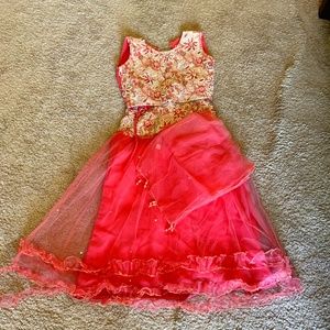 Kids Pink Lehenga beaded work/ size 26